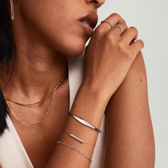 Gold Silver Cuff Bracelets Set 14K Plated Adjustable Lightweight Elegant - Picture 5 of 8